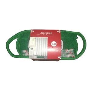 American Tradition 15 PC Holiday Bath Set Shower Curtains/ Mat/Hooks/ Basket